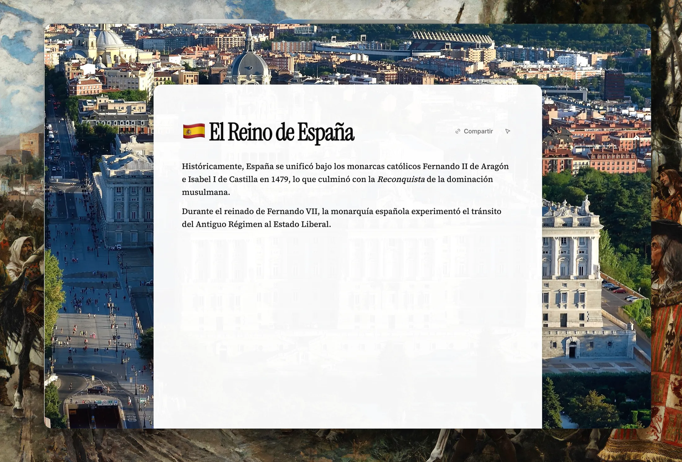 A Madrid note with a photographic banner, open on macOS